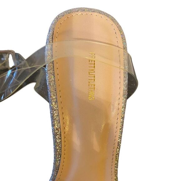PrettyLittleThings Size 4UK = US6 Silver Clear strappy ankle High Heels - Picture 7 of 9